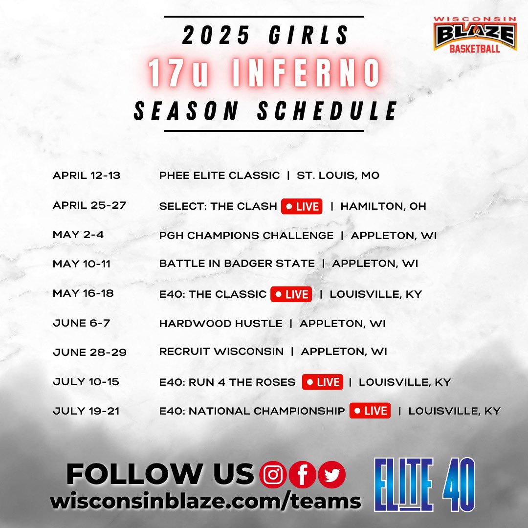 Sophie Busch (@sophiebusch_) on Twitter photo Here is my schedule for the upcoming season! Cant wait to play!!β€οΈβπ₯β€οΈβπ₯<a href="/LisaMVanWyk/">Lisa Van Wyk</a> <a href="/WIBlazeInferno/">WI Blaze Inferno Girls</a> Here is my schedule for the upcoming season! Cant wait to play!!β€οΈβπ₯β€οΈβπ₯<a href="/LisaMVanWyk/">Lisa Van Wyk</a> <a href="/WIBlazeInferno/">WI Blaze Inferno Girls</a>