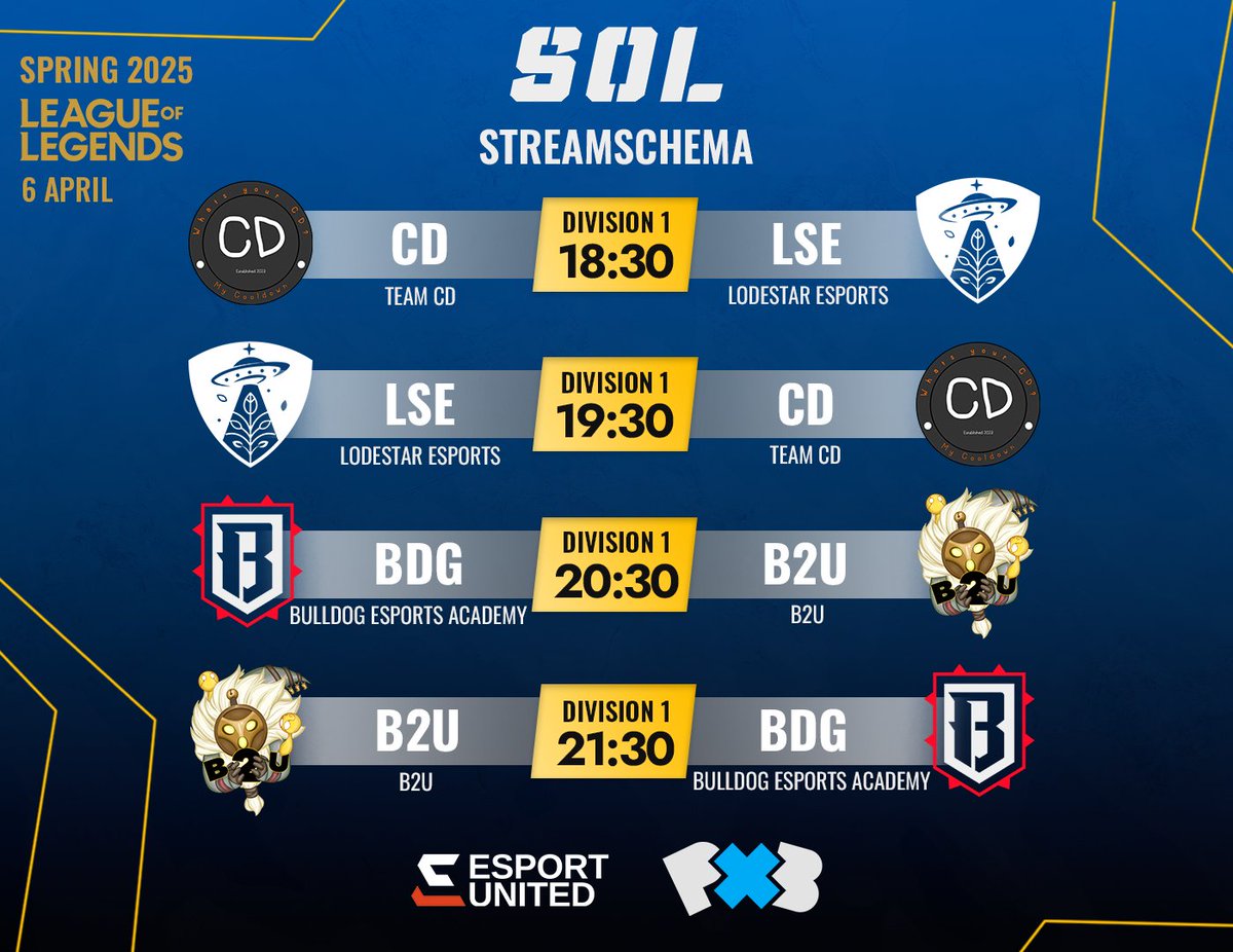 Svenska Onlineligan (@onlineligan) on Twitter photo 📢 SOL LoL Spring 2025 | Streamschema Div 1 🚨
Sista omgången i Division 1 är här! 🏆
Varje poäng räknas i kvällens avgörande matcher - ni vill inte missa dagens stream! 📽
🎙 Host: <a href="/r0bzk1/">robzki</a>
🧠Analysts: TBA 👀
🗣️<a href="/ZzleeperJR/">Filip "Zzleeper" Rosenquist</a> & <a href="/_Pidde_/">Pidde</a>
<a href="/NLClol/">Arozzi NLC</a> | <a href="/LoLUKN/">League of Legends // UK, IE & Nordics</a> | #SOLS10
<a href="/lolTeamCD/">Team CD</a> 🆚 📢 SOL LoL Spring 2025 | Streamschema Div 1 🚨
Sista omgången i Division 1 är här! 🏆
Varje poäng räknas i kvällens avgörande matcher - ni vill inte missa dagens stream! 📽
🎙 Host: <a href="/r0bzk1/">robzki</a>
🧠Analysts: TBA 👀
🗣️<a href="/ZzleeperJR/">Filip "Zzleeper" Rosenquist</a> & <a href="/_Pidde_/">Pidde</a>
<a href="/NLClol/">Arozzi NLC</a> | <a href="/LoLUKN/">League of Legends // UK, IE & Nordics</a> | #SOLS10
<a href="/lolTeamCD/">Team CD</a> 🆚