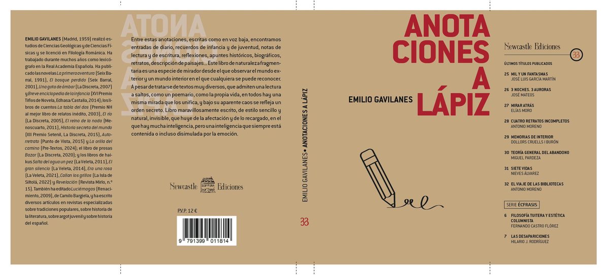 El nuevo libro que vamos a publicar –"Anotaciones a lápiz" de Emilio Gavilanes– tiene 240 páginas por lo que le hemos puesto un PVP de 12 €. Ojalá os parezca razonable y os animéis a comprarlo porque de verdad es un gran libro.