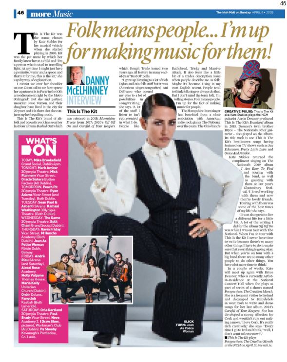 Danny McElhinney (@dannymcelhinney) on Twitter photo You can read my interview with the excellent <a href="/thisisthekit/">This Is The Kit</a> <a href="/IrishMailSunday/">Irish Mail on Sunday</a> . I also review the new album by <a href="/MumfordAndSons/">Mumford & Sons</a> and you can check out this week's gigs in What's On including shows by <a href="/JOANPOLICEWOMAN/">JOAN AS POLICE WOMAN</a> and <a href="/idrawslow/">idrawslow</a> <a href="/aikenpromotions/">Aiken Promotions</a> <a href="/foggynotions/">Foggy Notions</a> <a href="/mcd_productions/">MCD Productions</a> You can read my interview with the excellent <a href="/thisisthekit/">This Is The Kit</a> <a href="/IrishMailSunday/">Irish Mail on Sunday</a> . I also review the new album by <a href="/MumfordAndSons/">Mumford & Sons</a> and you can check out this week's gigs in What's On including shows by <a href="/JOANPOLICEWOMAN/">JOAN AS POLICE WOMAN</a> and <a href="/idrawslow/">idrawslow</a> <a href="/aikenpromotions/">Aiken Promotions</a> <a href="/foggynotions/">Foggy Notions</a> <a href="/mcd_productions/">MCD Productions</a>