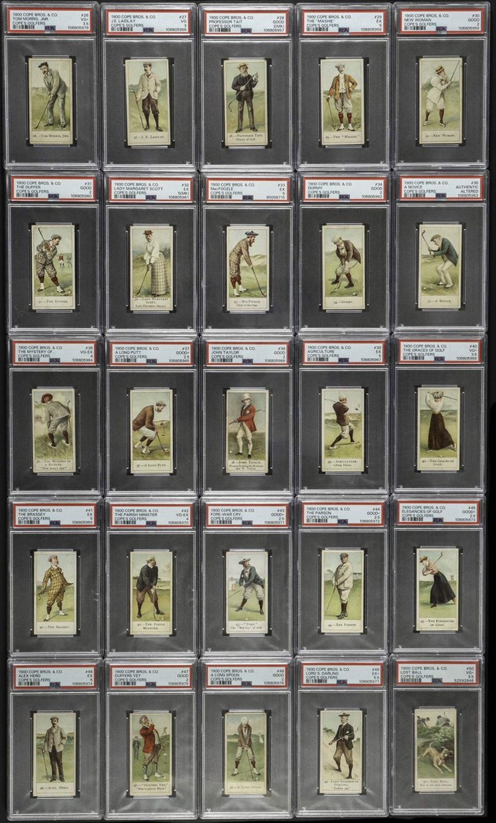 John Morton (@johnmorton215) on Twitter photo Honored to have this complete set of 1900 Cope’s Golfers tobacco cards in <a href="/GoldenAgeBid/">Golden Age</a>’s Masters Week auction!
Includes a PSA 4 of Old Tom Morris and a PSA 3.5 of Young Tom Morris’ rookie cards.
It’s rare that a complete set sells in a single lot… Here is your chance to knock Honored to have this complete set of 1900 Cope’s Golfers tobacco cards in <a href="/GoldenAgeBid/">Golden Age</a>’s Masters Week auction!
Includes a PSA 4 of Old Tom Morris and a PSA 3.5 of Young Tom Morris’ rookie cards.
It’s rare that a complete set sells in a single lot… Here is your chance to knock
