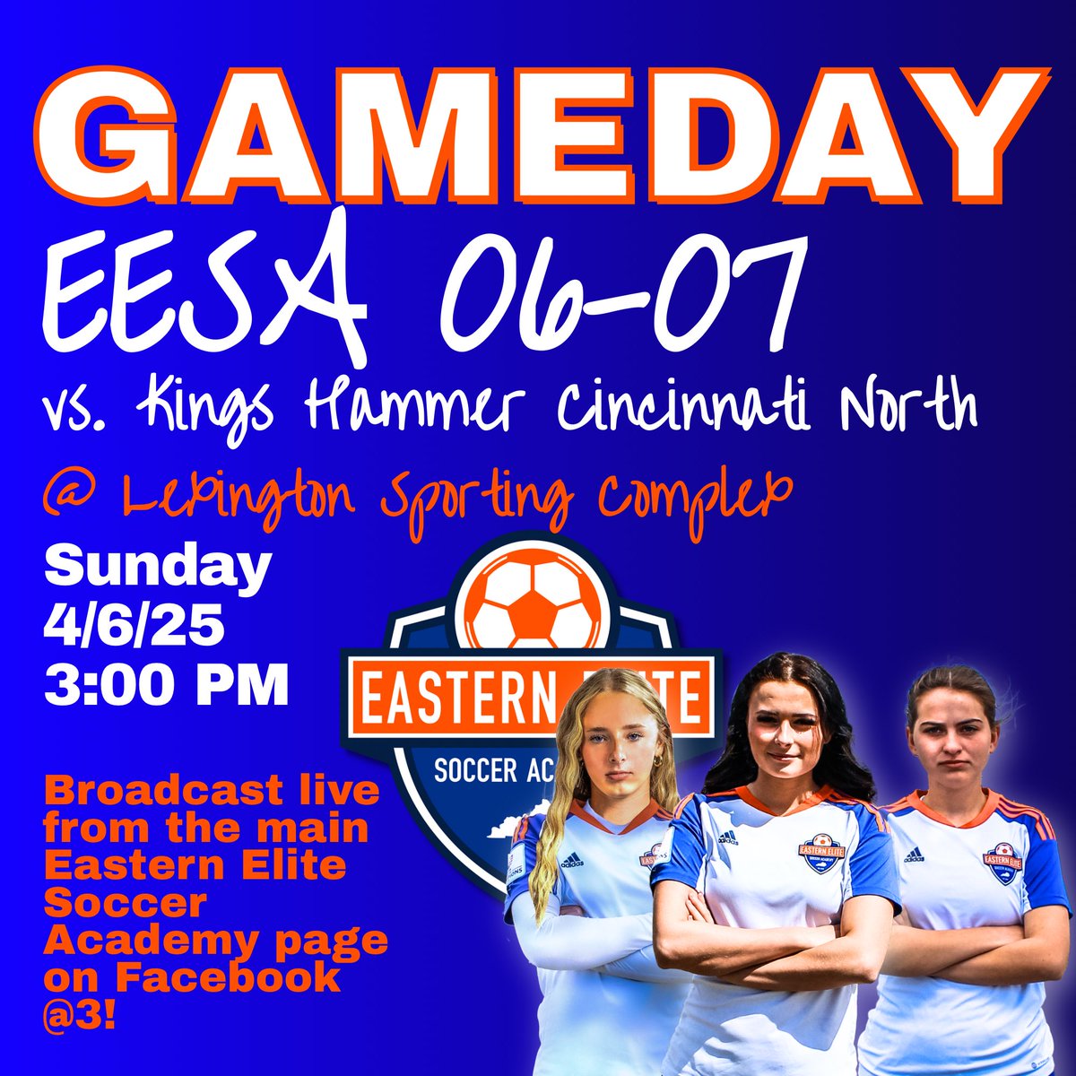 Livestream from the main Eastern Elite Soccer Academy Facebook page Sunday, 4/6 @ 3PM!