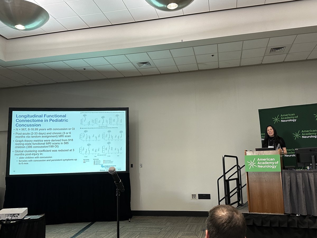 Dr Master presents Concussion Clinical Year in Review- reviewing recent developments including this paper that suggests that abnormalities on imaging can persist for months after concussion raising the question of implications for RTP ⁦<a href="/drtinamaster/">Dr. Christina Lin Master</a>⁩ ⁦<a href="/AANmember/">American Academy of Neurology</a>⁩