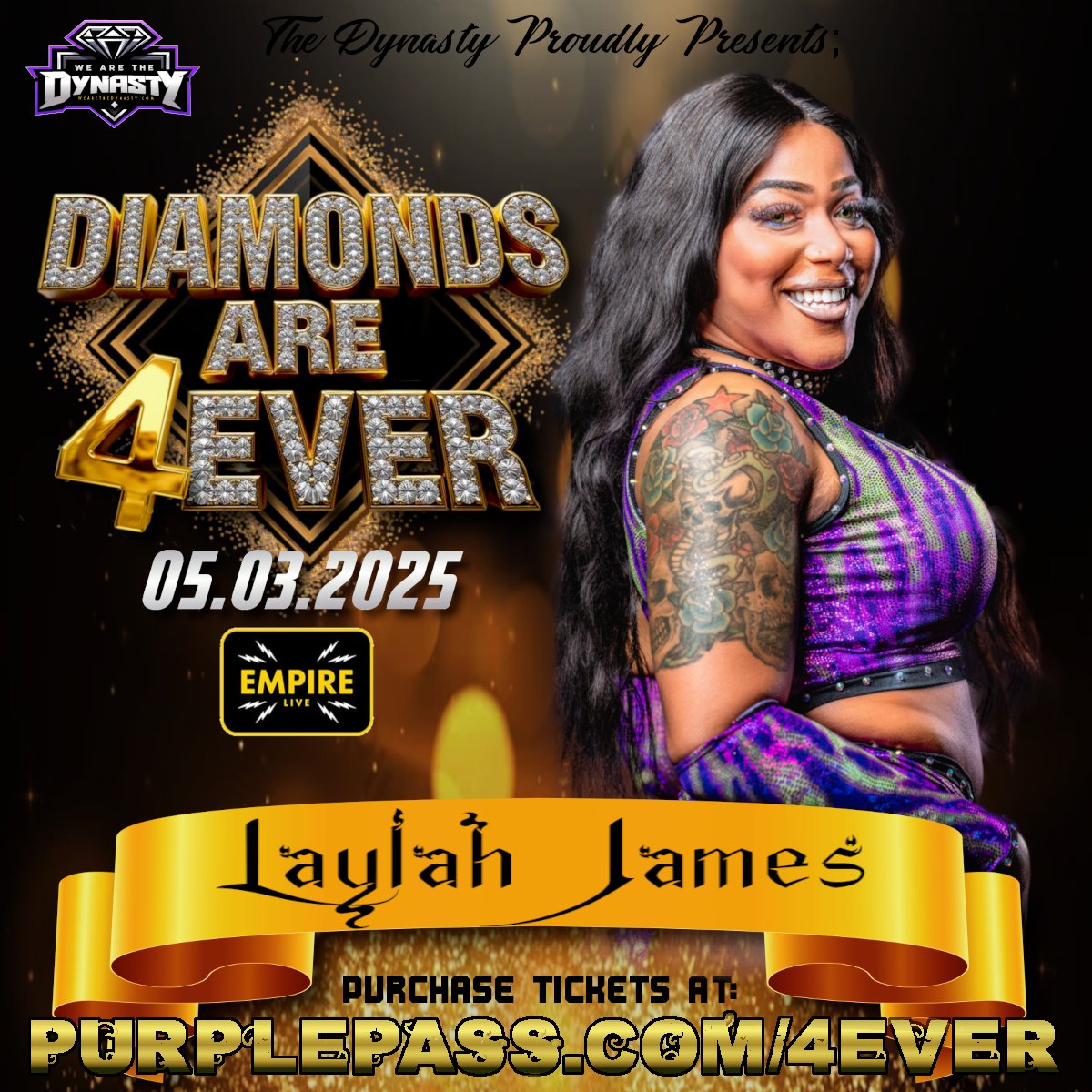 WeAreTheDynasty's tweet image. Ohhh snap, @misslaylahjames is back and looking for a good time - &amp;amp; some gold!

Tix: Purplepass.com/4ever

#Wrestling #independent #Upstate #NY  #Albany #TheDynasty #Prowrestling #NWA #TNA #NXT #supportlocal #4ever #Champion #womenswrestling #Empire #WearetheDynasty #Diamonds
