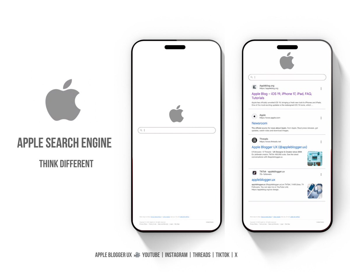 AppleBloggerUX's tweet image. Apple, it’s time for your own search engine!
How long do we have to live in Google’s world?
Would you want to see a search engine by Apple - clean, private, fast, and ad-free?
Drop a comment if you’re in! #Apple
