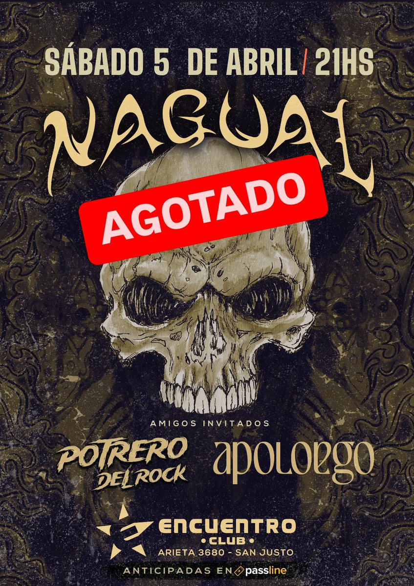 ‼️Las entradas se encuentran AGOTADAS‼️ 

⏱️Horarios:
21:00HS PUERTA
21.30HS  <a href="/apoloego/">Ego Apolo</a>  
22.30HS @potrerodelrock 
23.40HS <a href="/nagualoficial/">NagualOficial</a> 

Nos vemos esta noche en San Justo!!! 🎶🎸