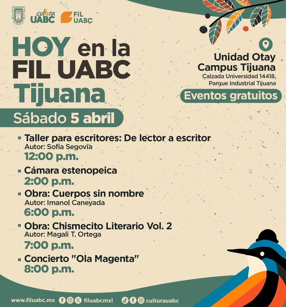 Asiste a las actividades del día de hoy en la Feria Internacional Del Libro UABC en nuestra #UABC