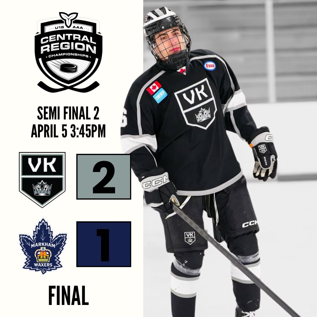 Finals bound! The Vaughan Kings get a hard fought 2-1 win over the Markham Waxers to secure their spot in the U18 AAA Central Region Championships final.