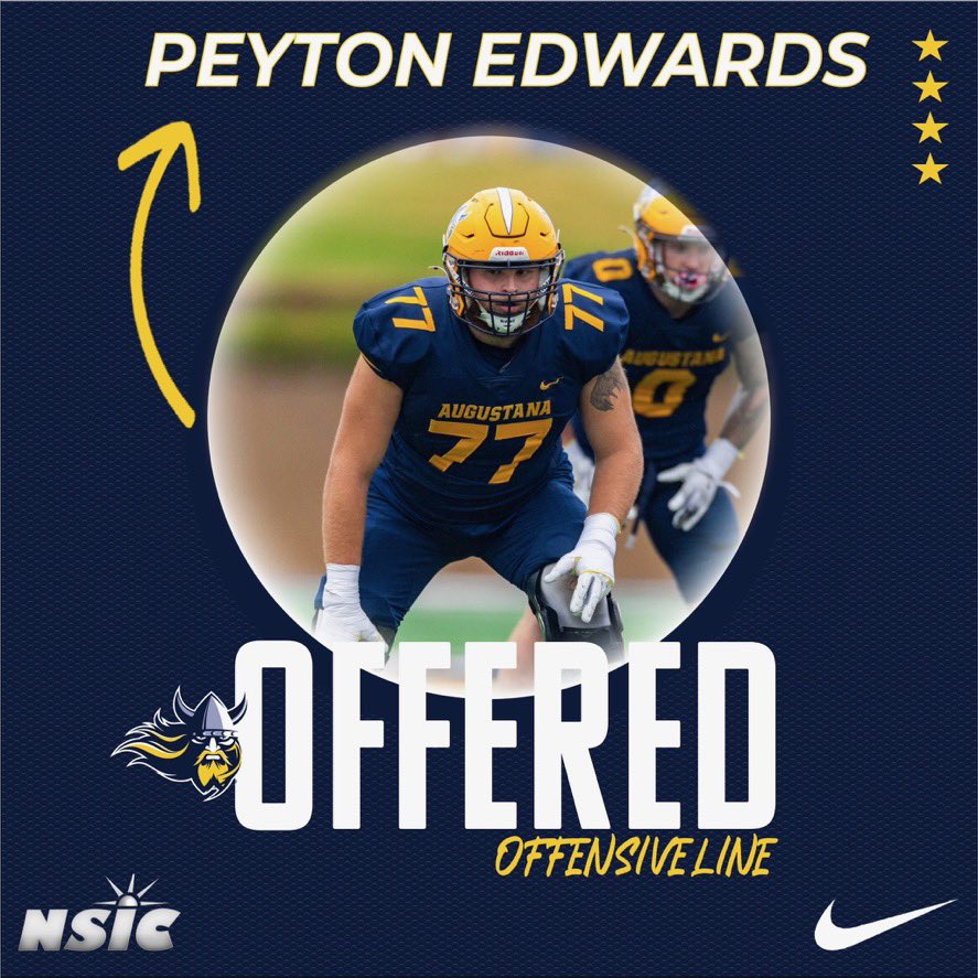 Peyton Edwards (@peytonedwards77) on Twitter photo #AGTG After a great conversation with <a href="/CoachOJ_/">Jerry Olszewski</a> I am blessed to have received an offer from Augustana University!
<a href="/AugieFB/">Augustana Football</a> <a href="/CoachBKearsley/">Brayden Kearsley</a> <a href="/CoachDrew18/">Drew Loudenback</a> <a href="/SixZeroAcademy/">Coach Matt McChesney</a> <a href="/zachwilsonvalor/">Zach Wilson</a> <a href="/Coach_Sanford2/">Coach Mike Sanford</a> <a href="/CoachSpence7/">Coach Spence</a> <a href="/PrepRedzoneCO/">Prep Redzone Colorado</a> <a href="/GoValorFootball/">Valor Christian Football</a> #AGTG After a great conversation with <a href="/CoachOJ_/">Jerry Olszewski</a> I am blessed to have received an offer from Augustana University!
<a href="/AugieFB/">Augustana Football</a> <a href="/CoachBKearsley/">Brayden Kearsley</a> <a href="/CoachDrew18/">Drew Loudenback</a> <a href="/SixZeroAcademy/">Coach Matt McChesney</a> <a href="/zachwilsonvalor/">Zach Wilson</a> <a href="/Coach_Sanford2/">Coach Mike Sanford</a> <a href="/CoachSpence7/">Coach Spence</a> <a href="/PrepRedzoneCO/">Prep Redzone Colorado</a> <a href="/GoValorFootball/">Valor Christian Football</a>