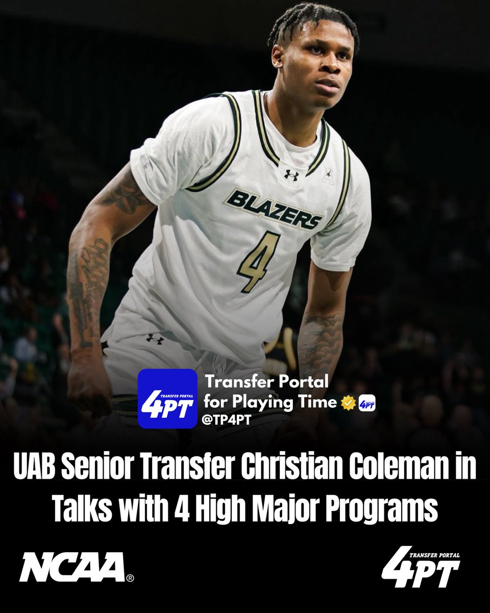 UAB senior transfer Christian Coleman has received interested from the following programs, he tells <a href="/Revocruit/">Revocruit</a> 

Cincinnati 
Memphis 
Oklahoma State 
LSU
+ More

Coleman averaged 11.6 points, 7.1 rebounds and 1.4 assists per game on 53.3% shooting from the field this season for