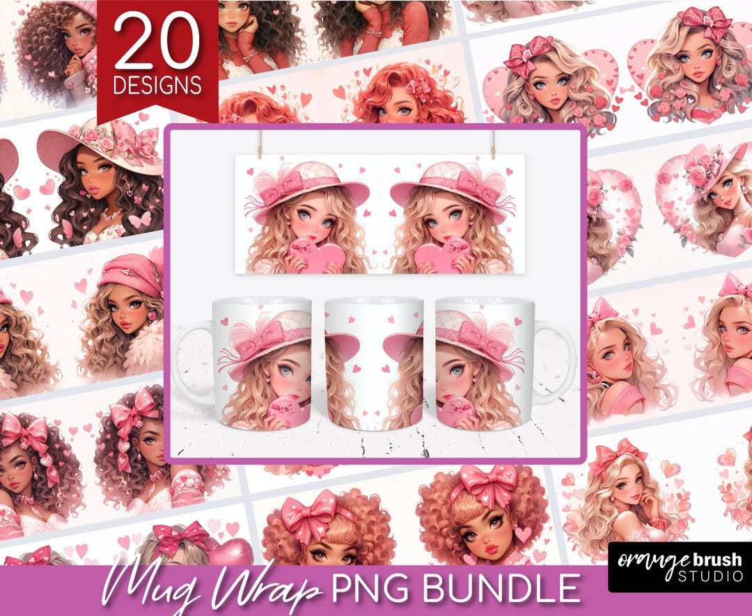 Valentine Girl Mug Wrap PNG Bundle. Pink Valentine's Day 15 Oz Mug Sublimation Designs. Fashion Doll PNG Templates Bundle - Digital Download by OrangeBrushStudio dlvr.it/TJzWWh Link in my Bio