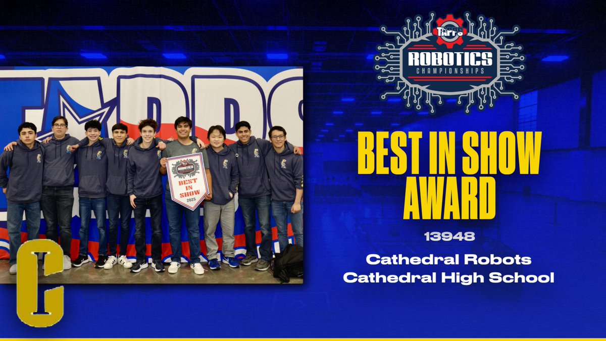 TappsRobotics's tweet image. Congratulations to the Cathedral Robots from Cathedral High School on winning the TAPPS 2025 Robotics Championship Best In Show Award!
