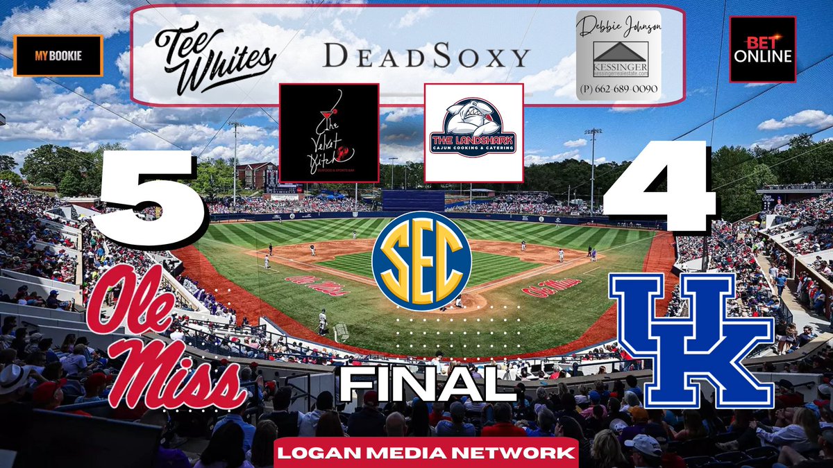 FINAL from Lexington:

-Presented by: <a href="/TeeWhitesHQ/">TeeWhites - Custom Apparel</a> <a href="/JohnsonDRealtor/">Debbie Aldison Johnson</a> <a href="/DeadSoxy/">DeadSoxy</a> The Landshark and The Velvet Ditch

The Rebels win the series and will face Tennessee next weekend in Oxford.