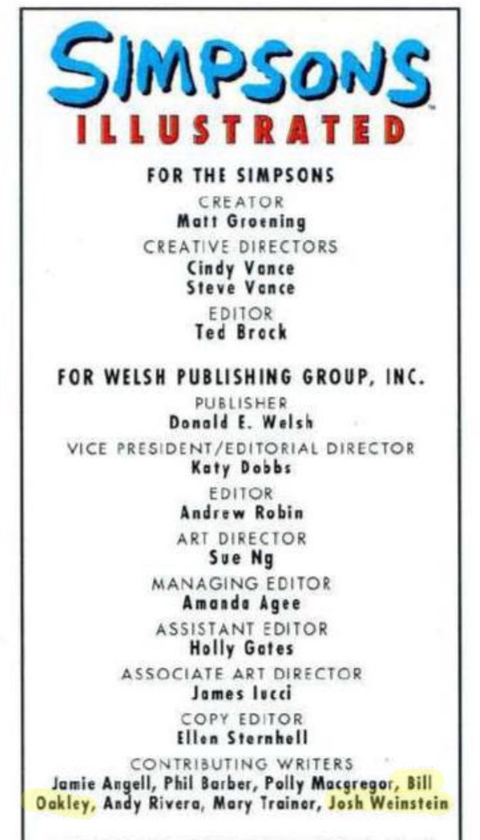 Josh Weinstein (@joshstrangehill) on Twitter photo The first thing <a href="/thatbilloakley/">BILL OAKLEY</a> & I ever wrote for the Simpsons wasn't an episode but the "Diagram of Moe" for the second issue of Simpsons Illustrated (we weren't even on the show yet, that was still a dream.) The first thing <a href="/thatbilloakley/">BILL OAKLEY</a> & I ever wrote for the Simpsons wasn't an episode but the "Diagram of Moe" for the second issue of Simpsons Illustrated (we weren't even on the show yet, that was still a dream.)
