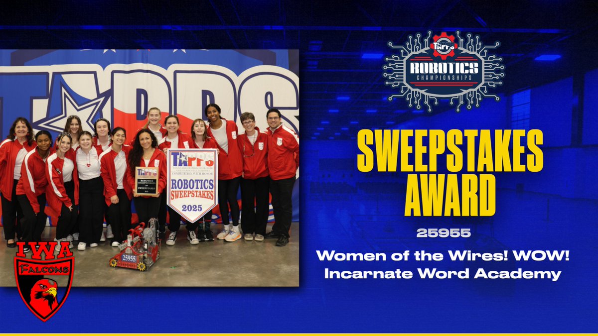 TappsRobotics's tweet image. Congratulations to the Women of the Wires from Incarnate Word Academy on winning the TAPPS 2025 Robotics Championship Sweepstakes Award!