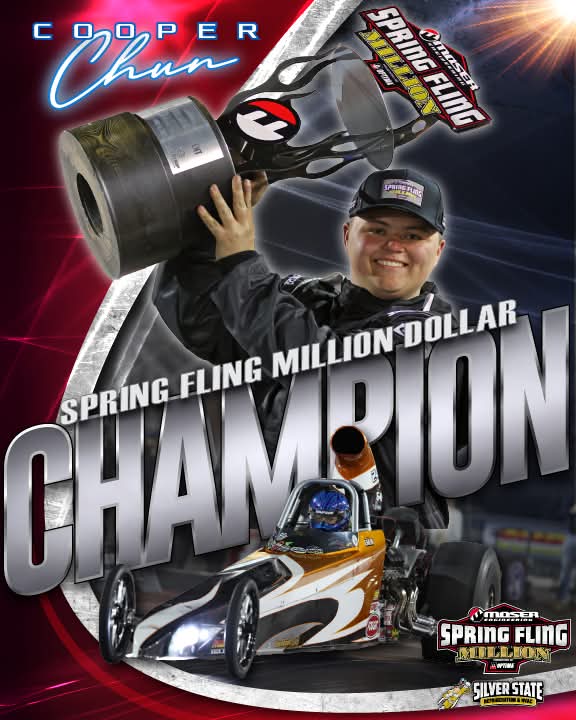 StripeTakers's tweet photo. Cooper Chun is this year's Million Dollar Man. Coop averaged a .006 R/T in eliminations and was never worse than .014 to become the youngest Spring Fling Million winner at the 10th Anniversary event on Friday. #BigMoney #BracketRacing https://t.co/7jAm6FHn1K