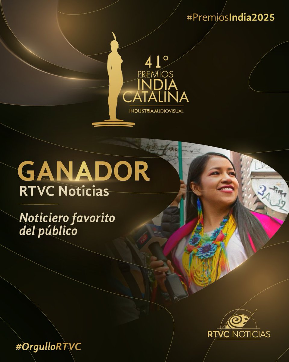 RTVCnoticias's tweet image. 🎞️🏆 #RTVCenLosIndia ¡ATENCIÓN! 🔴 #RTVCNoticias es el GANADOR a Noticiero Favorito del Público en los Premios India Catalina 2025 #PremiosIndia2025 🎦
¡Gracias por sus votos y permitirnos informarles cada día desde RTVC - Sistema de Medios Públicos! Somos 🎉 #OrgulloRTVC