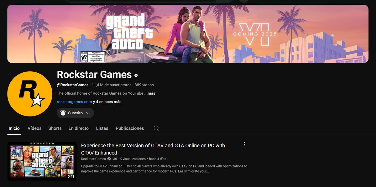 La Sexta Estrella (@lasextaestrella) on Twitter photo El tráiler 1 de Grand Theft Auto VI ha sido desfijado del canal de Youtube de <a href="/RockstarGames/">Rockstar Games</a> y sustituido por el de GTAV Enhanced. El tráiler 1 de Grand Theft Auto VI ha sido desfijado del canal de Youtube de <a href="/RockstarGames/">Rockstar Games</a> y sustituido por el de GTAV Enhanced.