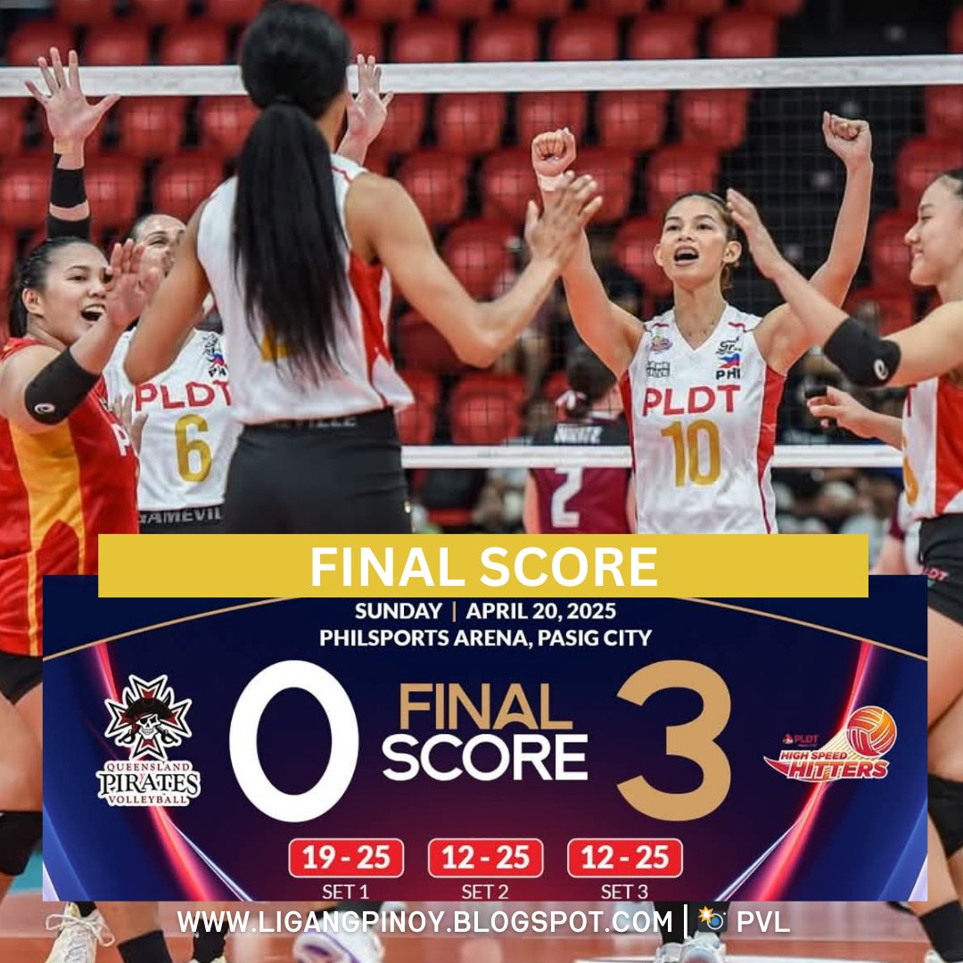 phsportupdates's tweet photo. PLDT High Speed Hitters complete a home sweep after crushing the Queensland Pirates, 3-0.

 #AVC #AVCChampionsLeague #PLDTHighSpeedHitters https://t.co/rACv2nVUbI