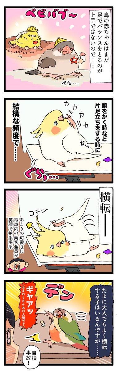鳥の雛ちゃん、バランスを崩してころんころ〜ん🐣

2066 #えるポピの絵日記かくところ 