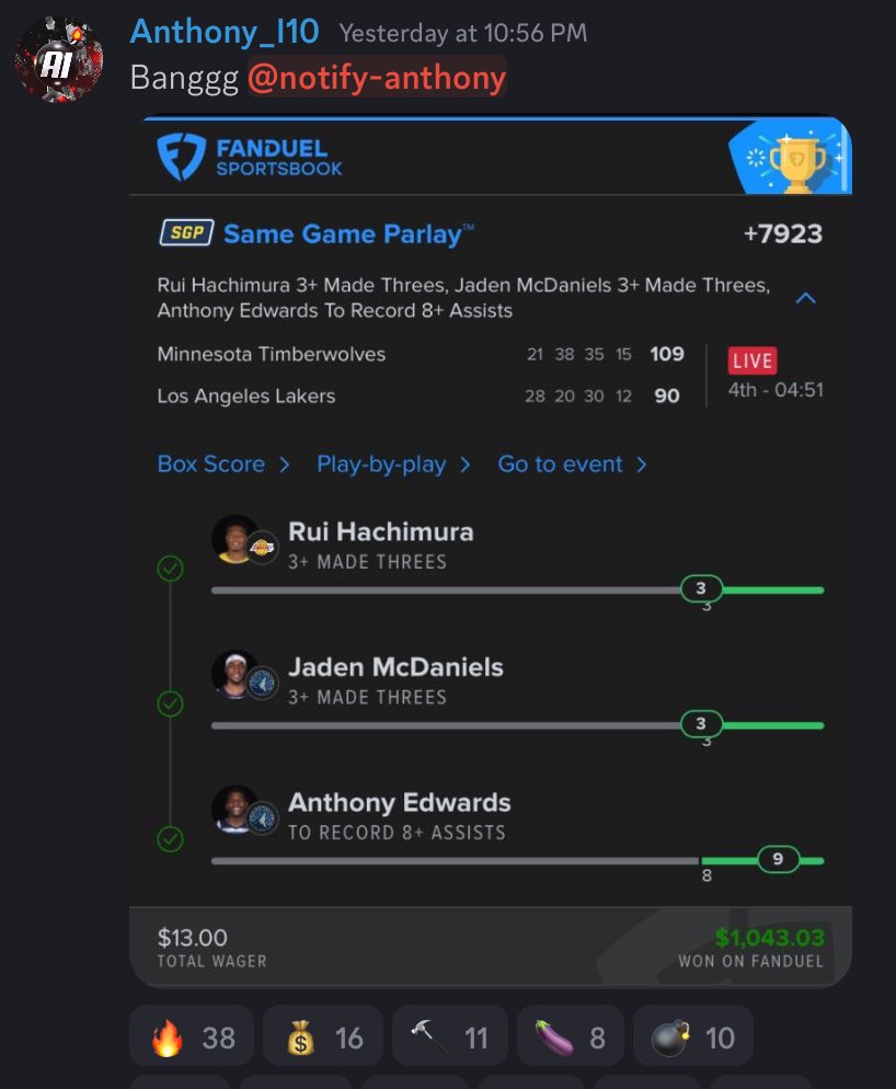 +7923💎

Happy Easter everyone 🐣. Hit a banger last night.  I’ll post a lotto on here today  as we try and run it back from yesterday so turn on notis. But if you want all my plays they are in the <a href="/MCbets__/">MC Bets</a> discord. Code ANT 50% OFF

whop.com/checkout/plan_…