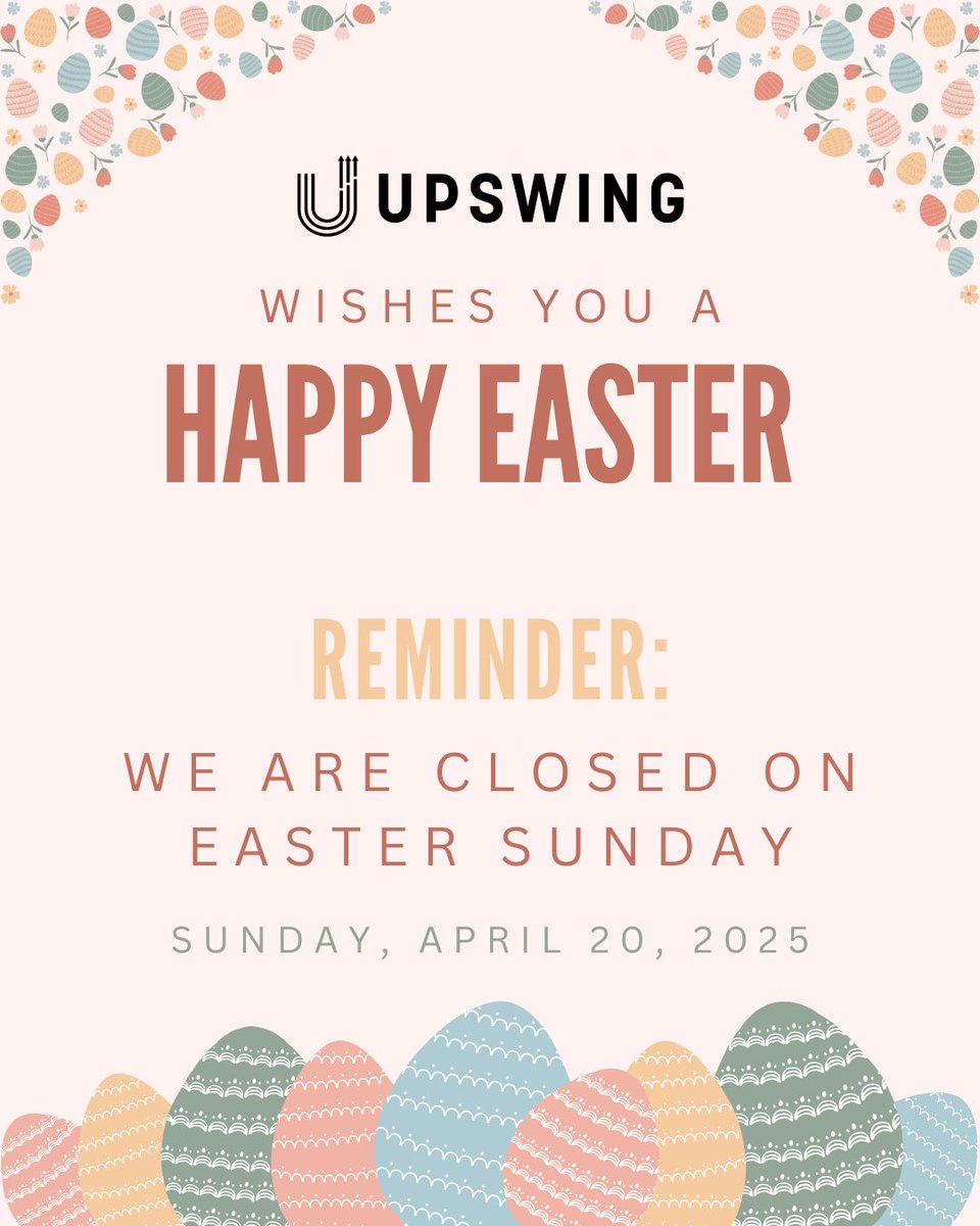 Happy Easter from the UPSWING Team!🐣

Reminder that we are CLOSED on Easter Sunday.
.   .   .
#UPSWINGFoundation #sports #youthsports #foundation #nonprofit #giving #community #scholarship #upswing #UPSWINGExperience #athlete