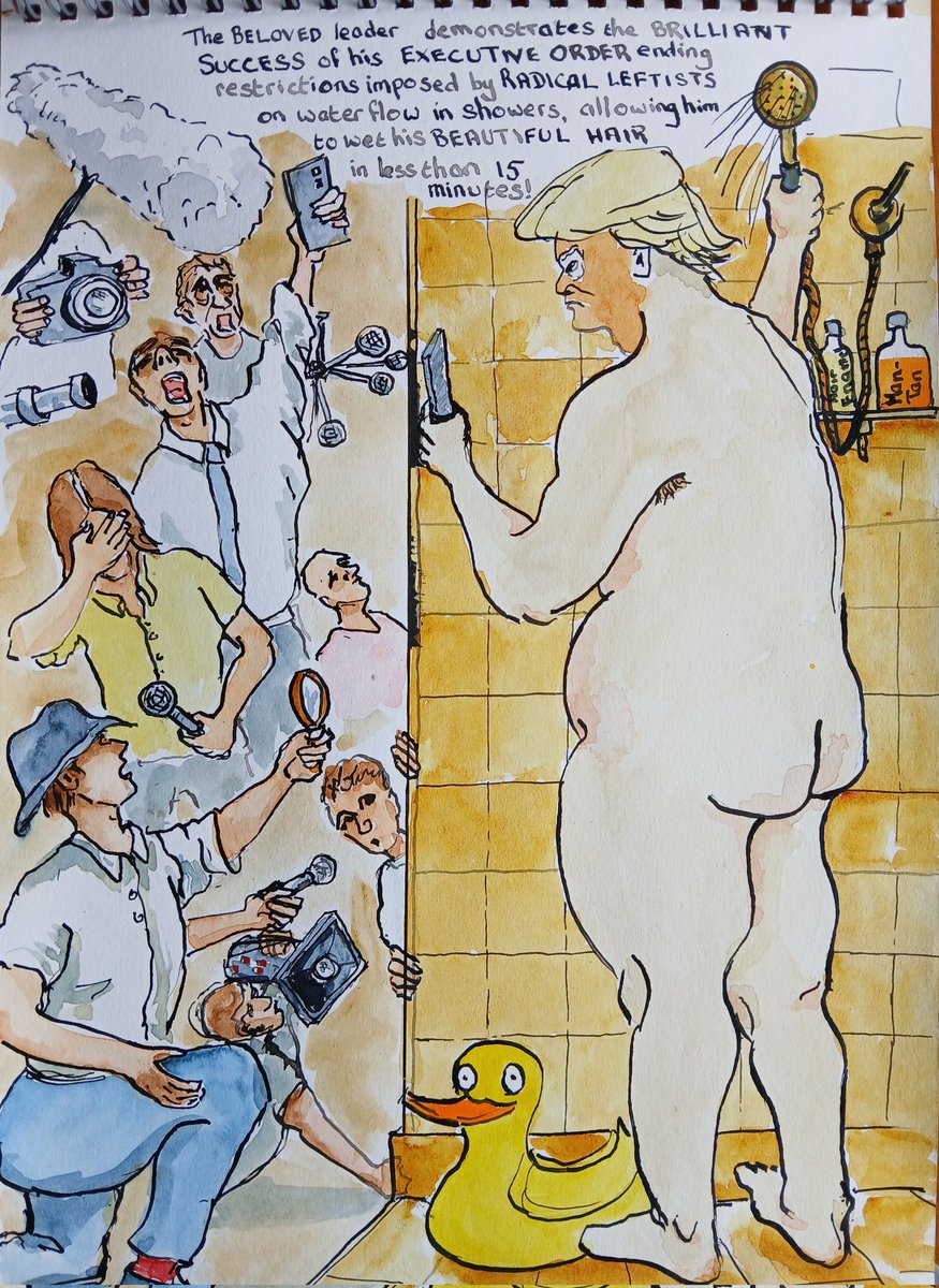 On the 9th of April, the beloved leader issued an Executive Order ending restrictions on waterflow through showers. He said this was so he could wet his beautiful hair in under 15 minutes.
#trump
#TrumpShowers