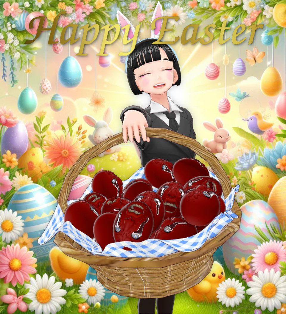 ayuyatest's tweet photo. 🐇🥚🐰イースターおめでとう！🐰🥚🥚🐇
#VRoid #b3d #ViewRingo #GIMP #Easter https://t.co/qj5ULm1itg