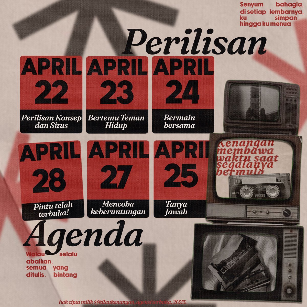 Tak ada jadwal untuk 𝗿𝗶𝗻𝗱𝘂. Ia 𝗱𝗮𝘁𝗮𝗻𝗴 saat hujan turun, saat 𝗹𝗮𝗴𝘂 𝗹𝗮𝗺𝗮 bersenandung lirih, atau saat 𝗮𝗿𝗼𝗺𝗮 kopi menyapa pagi. Ini bukan 𝗮𝗴𝗲𝗻𝗱𝗮 biasa—ini waktu yang hanya bisa 𝗱𝗶𝗿𝗮𝘀𝗮, dan tak pernah benar-benar 𝘀𝗲𝗹𝗲𝘀𝗮𝗶.