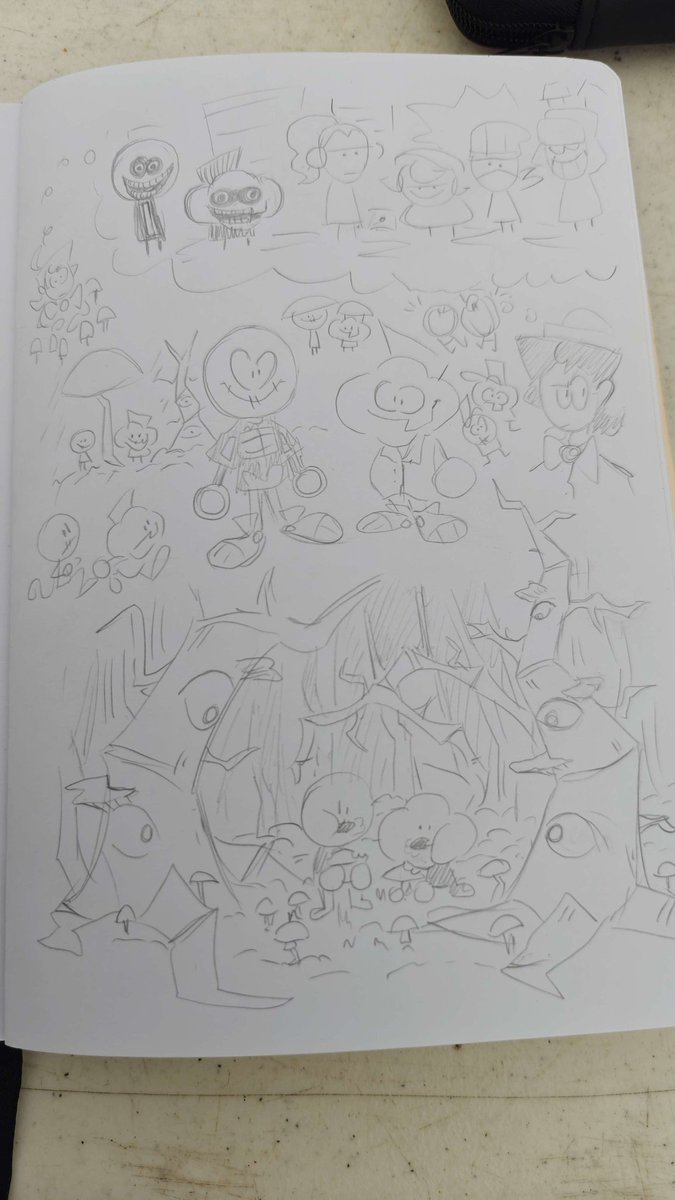 ◇ 177
Doodles of Skid and Pump, Susie + the Hatzgang, mushrooms, trees, Kevin