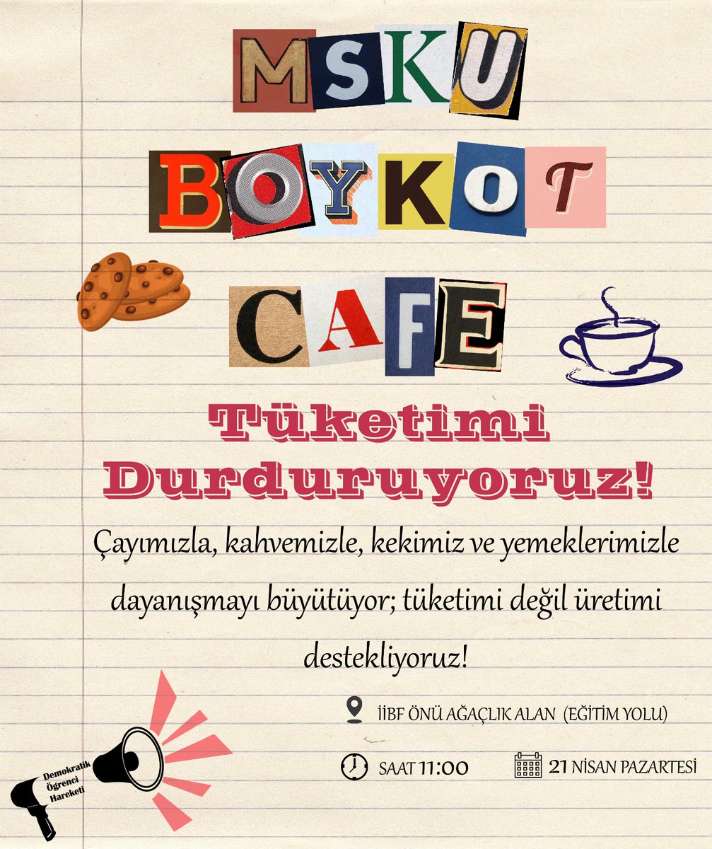 Yarın öğle saatlerinde hep birlikte kampüste olacağız,sizde dayanışmaya destek olmak ve para harcamadan bir seyler atıştırmak isterseniz sizi de aramıza bekliyoruz.
TÜKETİMİ DURDUR!