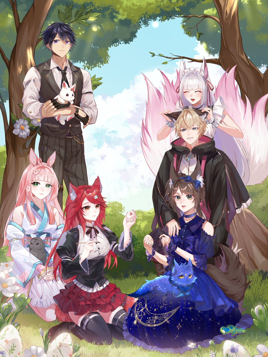 Wolfinia2's tweet photo. Frohe Ostern zusammen 🩵

mit auf dem Bild:
@/aoshi4ever @/SakuYukariVT @/ErzastvGer @/Skiyax1 @/tamaki_okami 

Artist: Maya_N3_ (Fiverr)

#Vtuber #Gervtuber #Master_Aoshi #Saku_Yakari #ErzasTv #skiyaxart #tamakiokamiartwork #wolfiniaartwork #Easter https://t.co/PW8N9sMQ8B