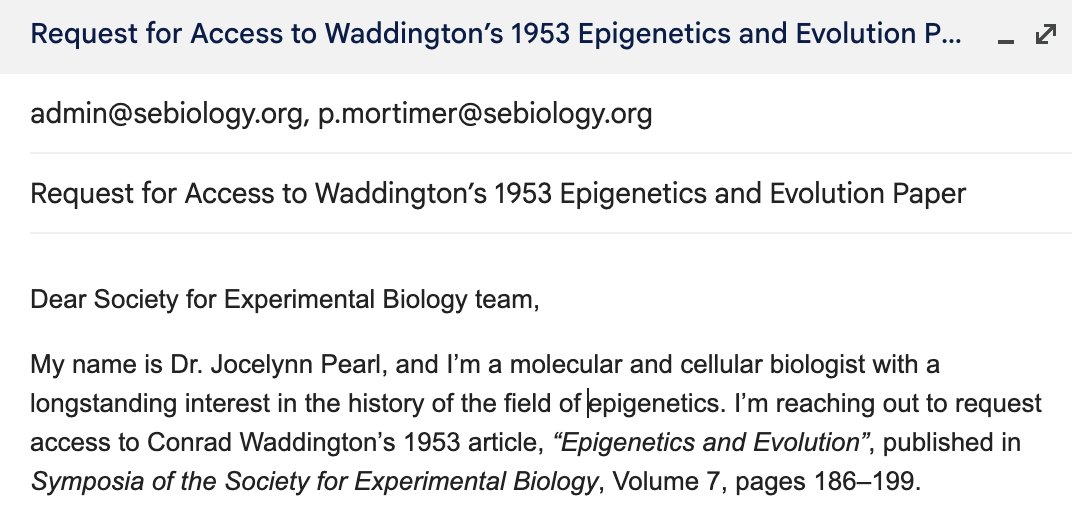 Dr. Jocelynn Pearl (@jocelynnpearl) on Twitter photo I'm working on a talk and finding myself once again frustrated that I can't access a 70 year old paper 🤡 that is the pinnacle of the field of epigenetics... so I emailed <a href="/SEBiology/">SEB @sebiology.bsky.social</a> to request access.
Science is a public good.
It should be open and accessible. I'm working on a talk and finding myself once again frustrated that I can't access a 70 year old paper 🤡 that is the pinnacle of the field of epigenetics... so I emailed <a href="/SEBiology/">SEB @sebiology.bsky.social</a> to request access.
Science is a public good.
It should be open and accessible.
