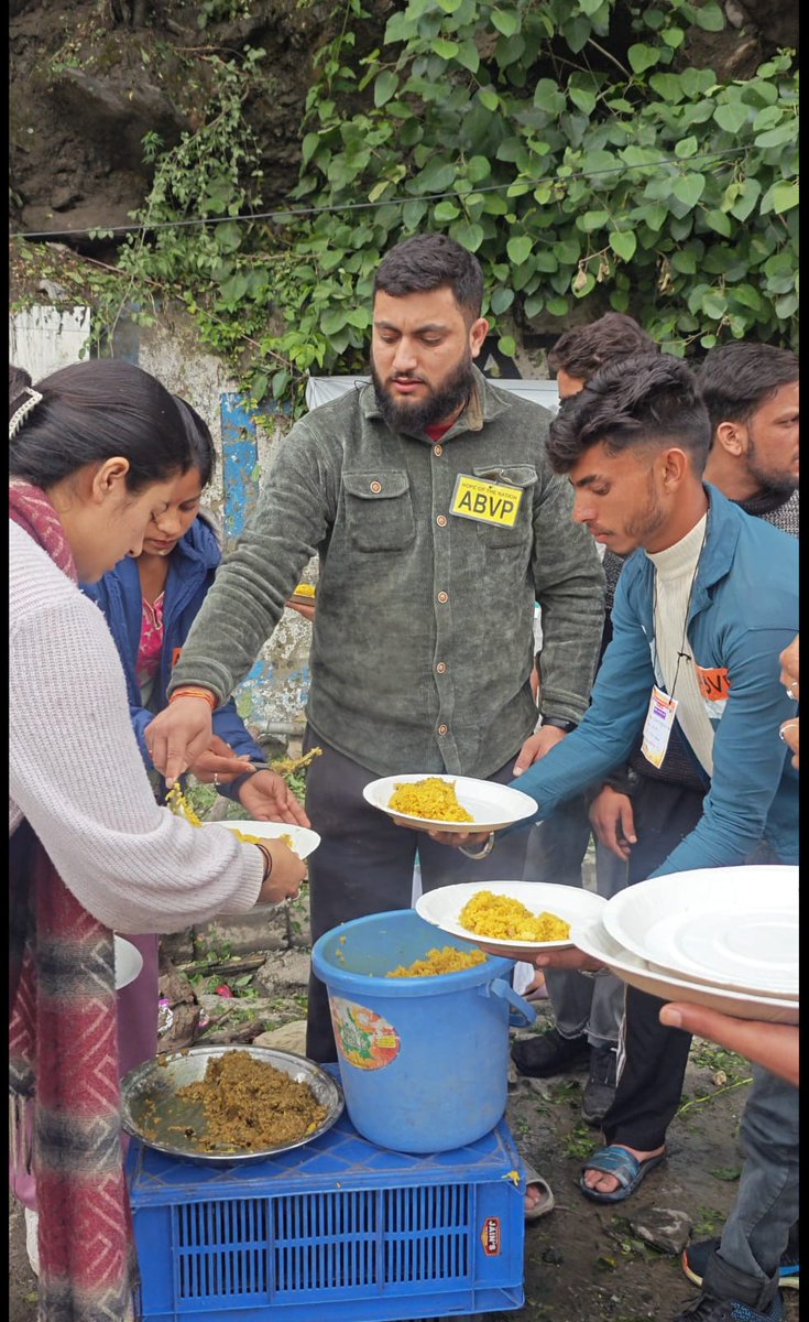 ABVP Ramban karyakartas working tirelessly on ground to support flood-affected families with food packets essential supplies and rescue efforts Standing strong with the community in this time of need
 #ABVP4Society 
 #FloodRelief
