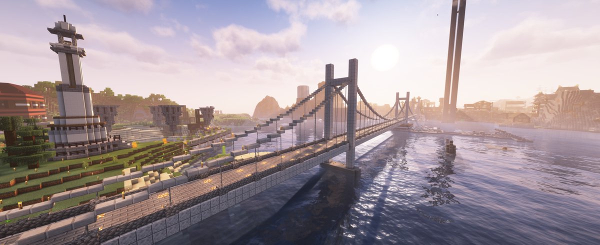 Minecraft_PCG's tweet photo. 【12th:水猪村】
昨日の赤い橋と双璧をなすように2nd街へと接続された白い橋。こちらは歩道で道中には2nd街の花火機構がある
#Minecraft #マインクラフト #MinecraftPCG #マルチ鯖 https://t.co/kEpQ24ZzLY