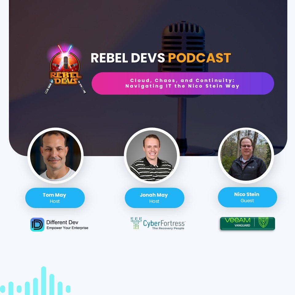 DifferentDev1's tweet image. 🚀 Don&apos;t miss this week&apos;s episode of Rebel Devs! Join hosts Tom &amp;amp; Jonah as they chat with IT guru Nico Stein ! Listen today at: rebeldevs.com/episodes #RebelDevs #DifferentDev #Veeam #VeeamVanguard