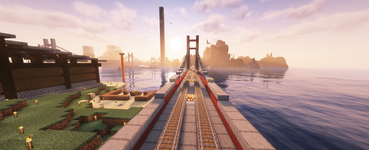 Minecraft_PCG's tweet photo. 【12th:水猪村】
某橋をイメージしたような赤い橋。
行き先は2nd街へと繋がる鉄道だ
#Minecraft #マインクラフト #MinecraftPCG #マルチ鯖 https://t.co/KAyfiEKi7Y