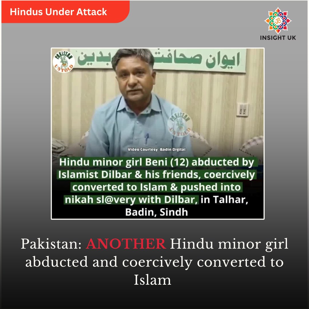 Pakistan: ANOTHER Hindu minor girl abducted and coercively converted to Islam

The story of the father of 12 year-old Pakistani Hindu girl Beni dragged into forced conversion &amp; nikah slavery.

Just for being born Hindu in an Islamic country!

Abduction of (minor) Hindu girls and