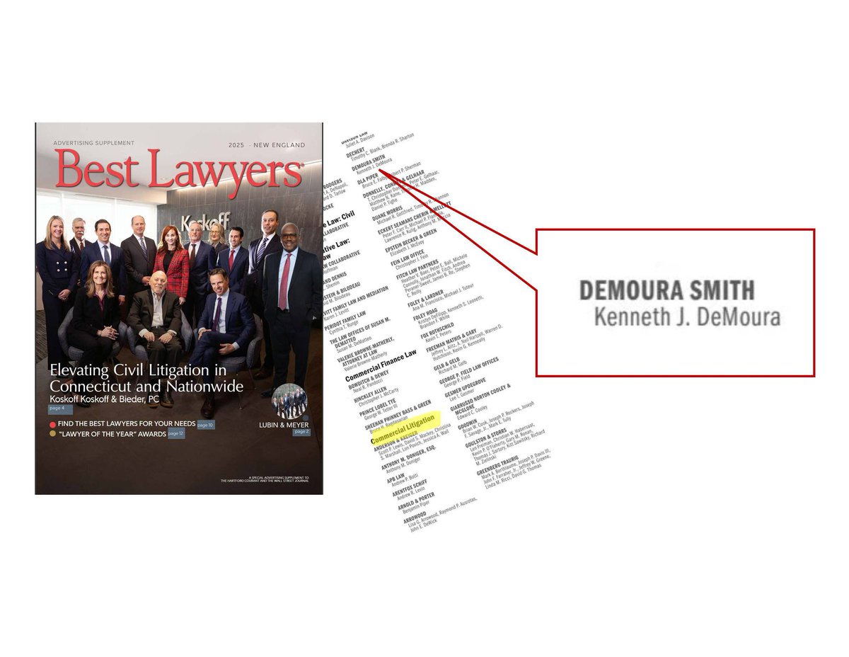 New England's Best Lawyers out this week in Wall Street Journal. Congrats to our partner Ken DeMoura! He is recognized for his work for clients in Commercial Litigation, Products Liability and Mass Torts/Class Action matters.