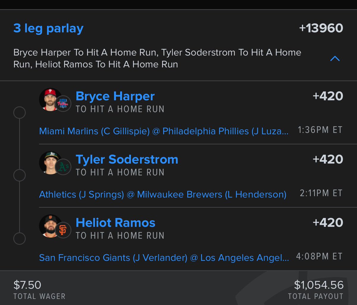realshortpants's tweet photo. Easter. 4/20. Tuna's Stoner Dinger Parlay of the Day. Did the stars align or what?

There are only 4 players with +420 odds currently to hit a homerun today. I like these guys a lot today.

#MLB #Parlay #Easter2025 #Easter420 #stonerdingerlayoftheday #wholetunasports https://t.co/Bta9g7ldRP