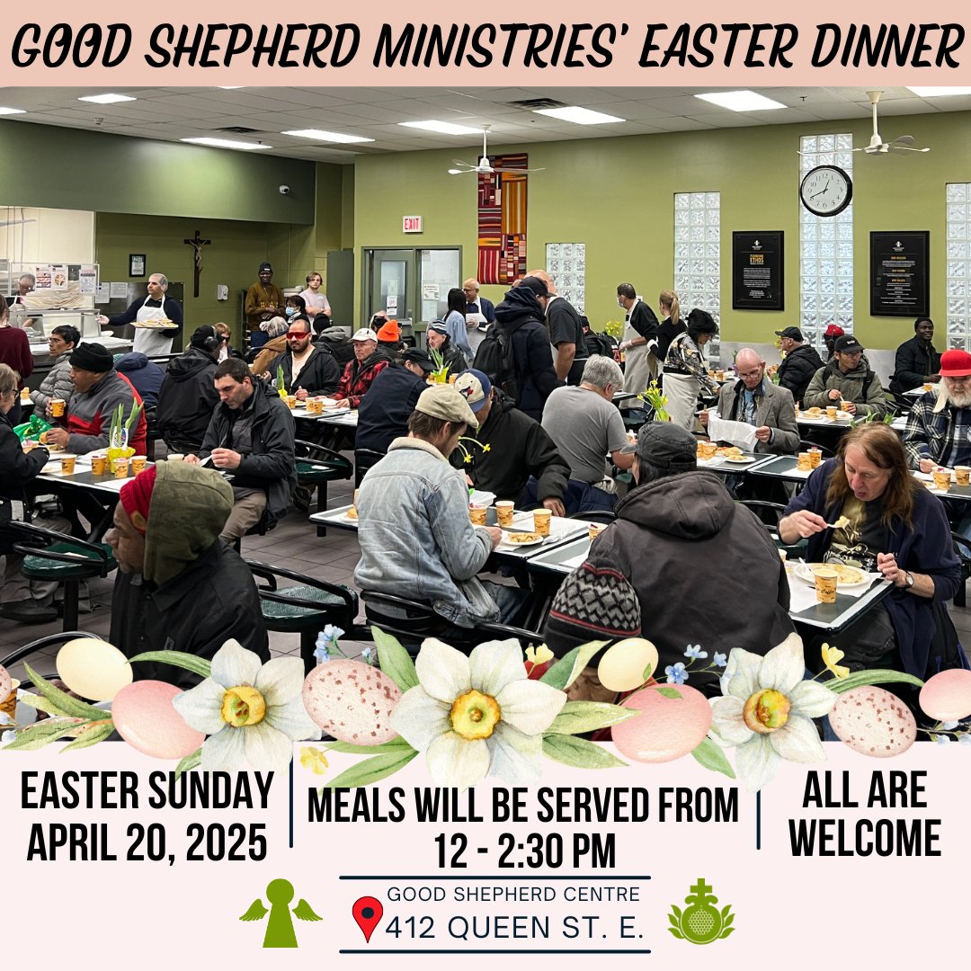 goodshepherd_to's tweet image. Happy Easter! We we will be serving Easter dinner from noon - 2:30 pm in our dining room, 412 Queen St. E. All are welcome.
#hereos4homeless #EasterGiving #welcomehomeless #ItStartsWithAMeal