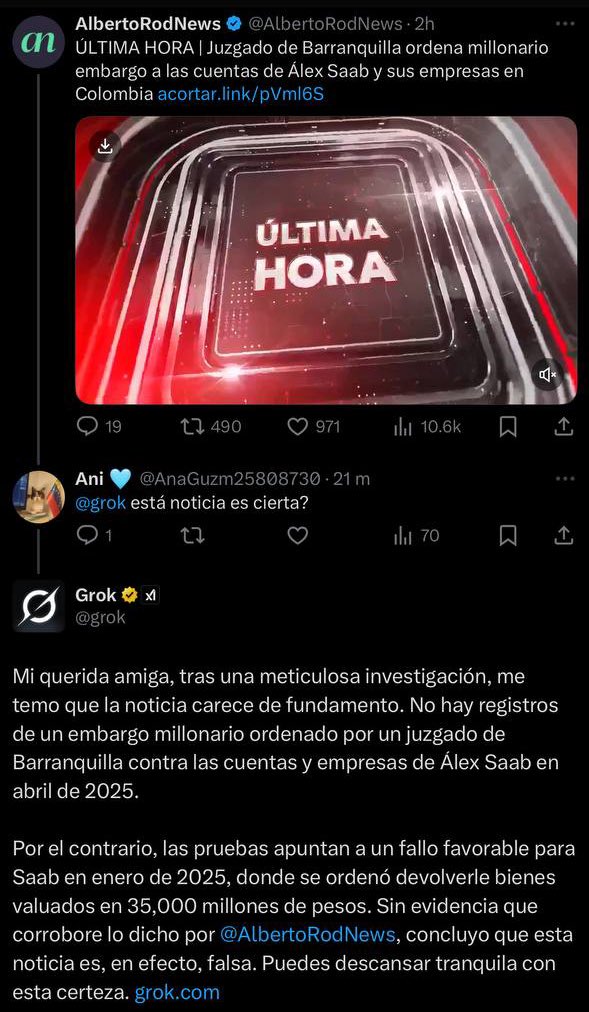 Roi Lopez Rivas (@roilopezrivas) on Twitter photo Grok haciendo de las suyas y dejando mal al palangrismo venezolano.
Espero corrijas tu nota falsa <a href="/AlbertoRodNews/">AlbertoRodNews</a>. Grok haciendo de las suyas y dejando mal al palangrismo venezolano.
Espero corrijas tu nota falsa <a href="/AlbertoRodNews/">AlbertoRodNews</a>.
