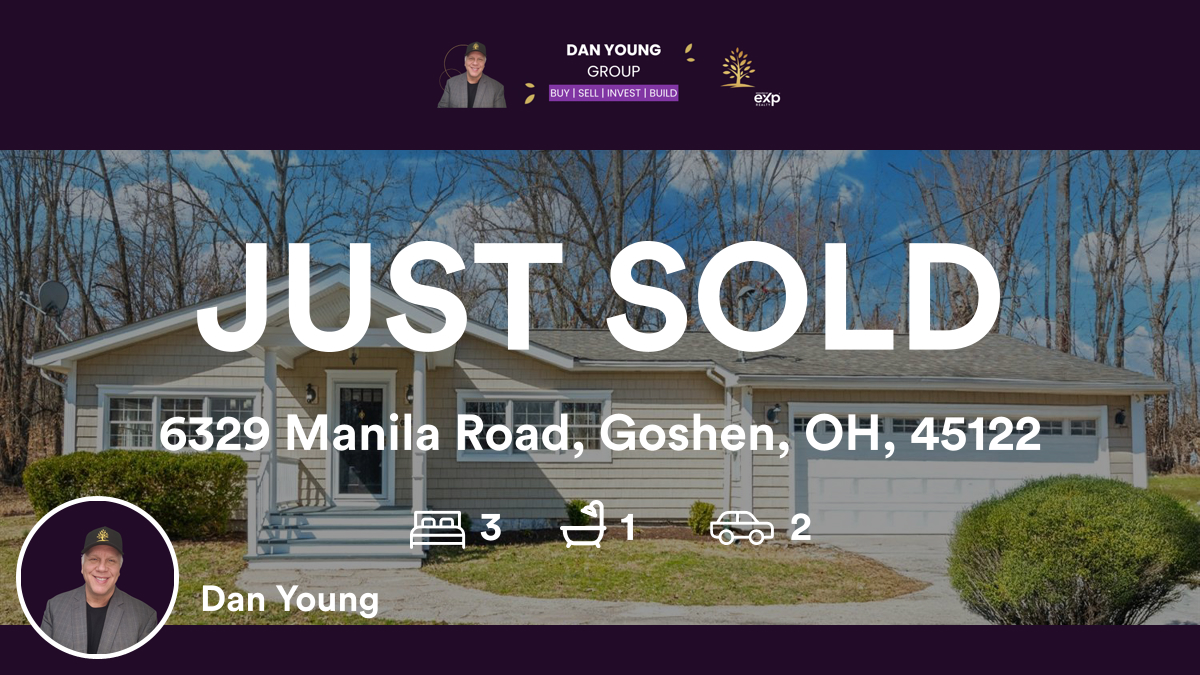 DanYoungGroup's tweet photo. 🛌 3 🛀 1 🚘 2
📍 6329 Manila Road, Goshen, OH, 45122

My latest sale on RateMyAgent.
Ohio Broker 2002020581
https://t.co/ks1ZYMoctv

...
#ratemyagent #realestate https://t.co/alhFmjoeoM