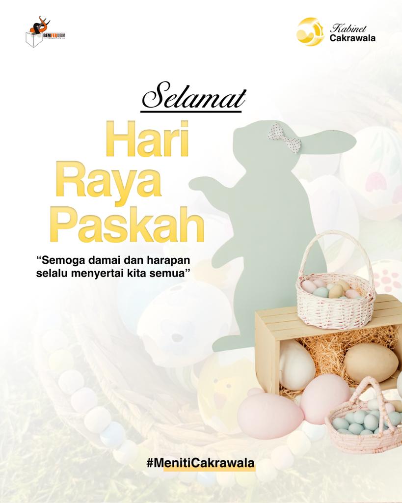 Selamat Hari Raya Paskah bagi yang merayakan. ✨️

Semoga semangat pengorbanan dan kebangkitan membawa harapan baru, kedamaian, dan kasih yang tulus dalam setiap langkah kehidupan. 🕊

Departemen Media dan Informasi
BEM FEB UGM
Kabinet Cakrawala
#MenitiCakrawala
