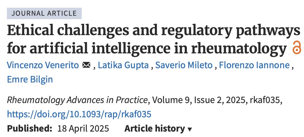Emre Bilgin (@dr_emrebilgin) on Twitter photo 🏳️🏳️🏳️
What ethical challenges await us in rheumatology in the face of rapid advancement in artificial intelligence?
👉👉👉tinyurl.com/ya823c8e
Great journey with great colleagues 🙌🔆🔆
<a href="/vincevenerito/">Vincenzo Venerito</a> <a href="/LatikaGupta_/">Latika</a> <a href="/RheumJnl/">Rheumatology & Rheumatology Advances in Practice</a> <a href="/ndosie/">Mwidimi Ndosi</a> 🏳️🏳️🏳️
What ethical challenges await us in rheumatology in the face of rapid advancement in artificial intelligence?
👉👉👉tinyurl.com/ya823c8e
Great journey with great colleagues 🙌🔆🔆
<a href="/vincevenerito/">Vincenzo Venerito</a> <a href="/LatikaGupta_/">Latika</a> <a href="/RheumJnl/">Rheumatology & Rheumatology Advances in Practice</a> <a href="/ndosie/">Mwidimi Ndosi</a>