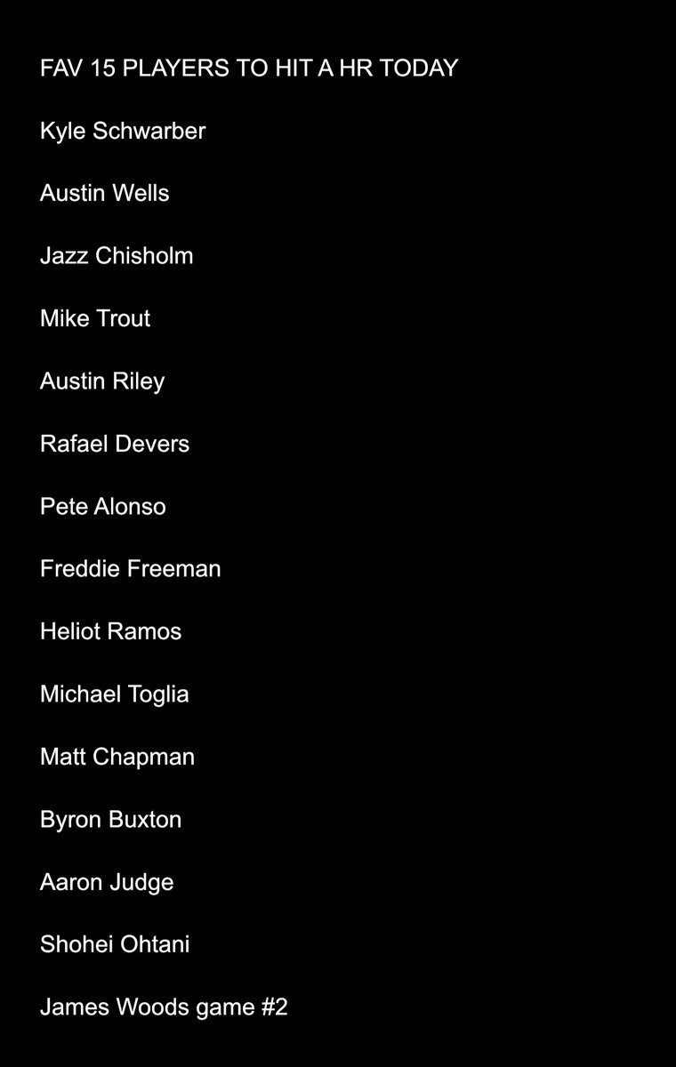 NextLevelBets_'s tweet photo. FAV 15 PLAYERS TO HIT A HR TODAY⬇️

4 MAN HR LOTTO CASH INCOMING 🚀🚀🚀

RT+ LIKES MUCH APPRECIATED ❤️🫡 https://t.co/1F0p66QbbT