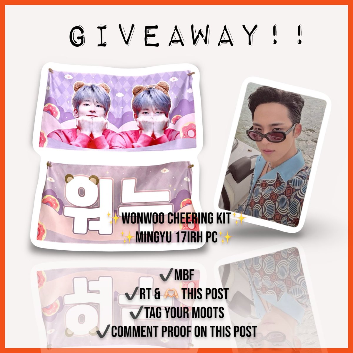 sohwakhaengph's tweet photo. Seventeen giveaway! 

Follow the mechanics below for a chance to win:

✨Wonwoo cheering kit
✨Mingyu 17irh photocard

📢 Draw TBA on may 

**Winners should shoulder the sf** https://t.co/MRxZgjVSfB