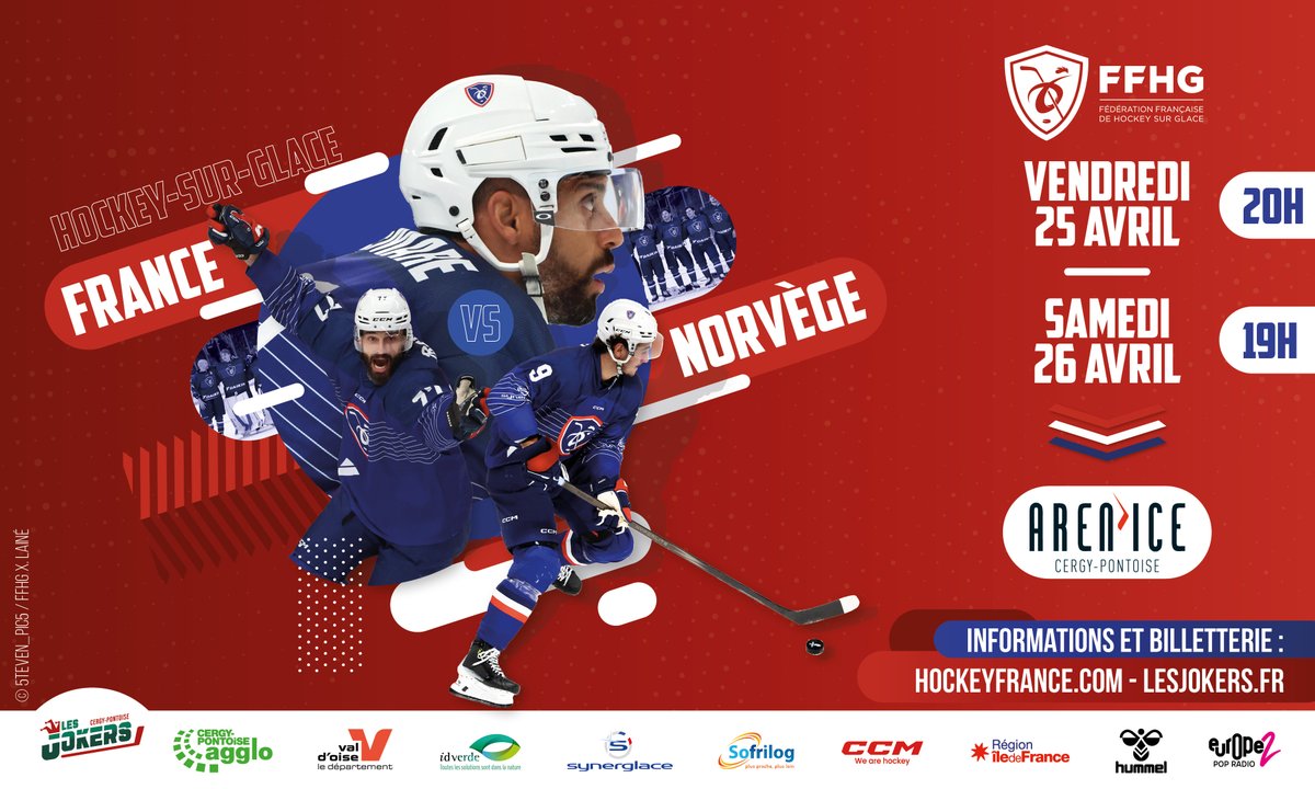 Après Marseille, nos Bleus seront à Cergy-Pontoise cette semaine pour disputer deux matchs contre la Norvège vendredi et samedi 🔥🔜

🎟️ Billetterie : lesjokers.fr/billetterie/ 

#TeamFranceHockey