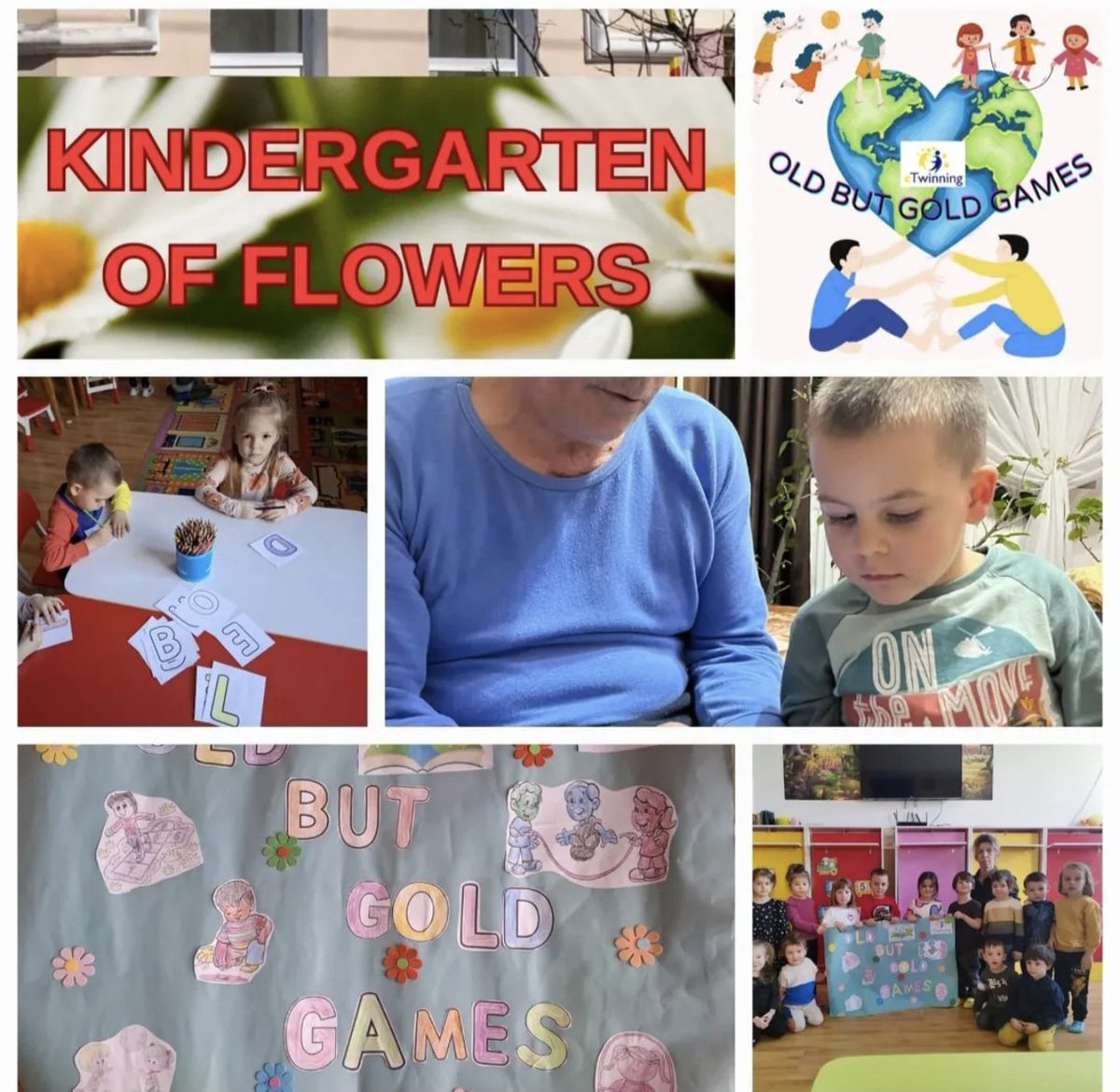The February activities of the eTwinning project "Old but gold games" have been completed by the preschoolers of the "Florilor" K
m-am intalnit
indergarten, Cumpăna. They created a logo, a poster, answered the pupils' pretest, interviewed grandparents about traditional games.