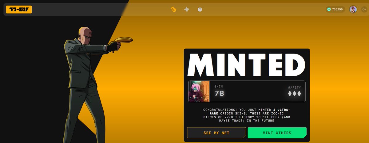 Went for two more today after getting 2 Plumbro's yesterday.....had to dip in for a last mint and got the 7B skin! its no Glitchku but happy! <a href="/the77bit/">77-Bit</a> <a href="/0xfanfaron/">fanfaron 🟡</a>